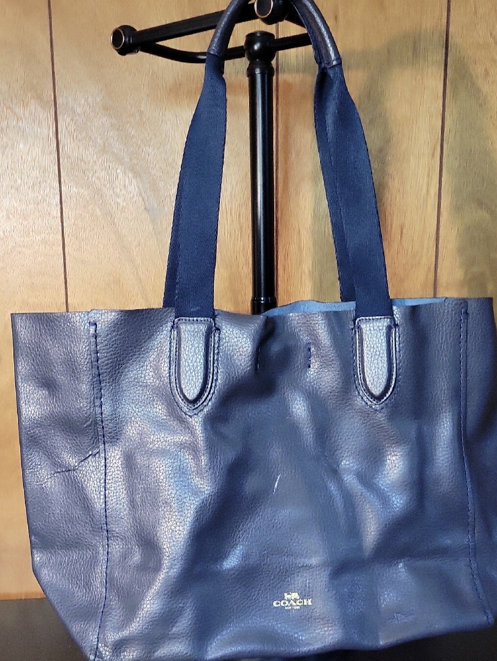 Coach Navy Blue Leather Tote Bag